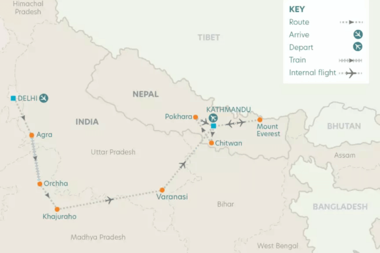 India and Nepal Itinerary Map